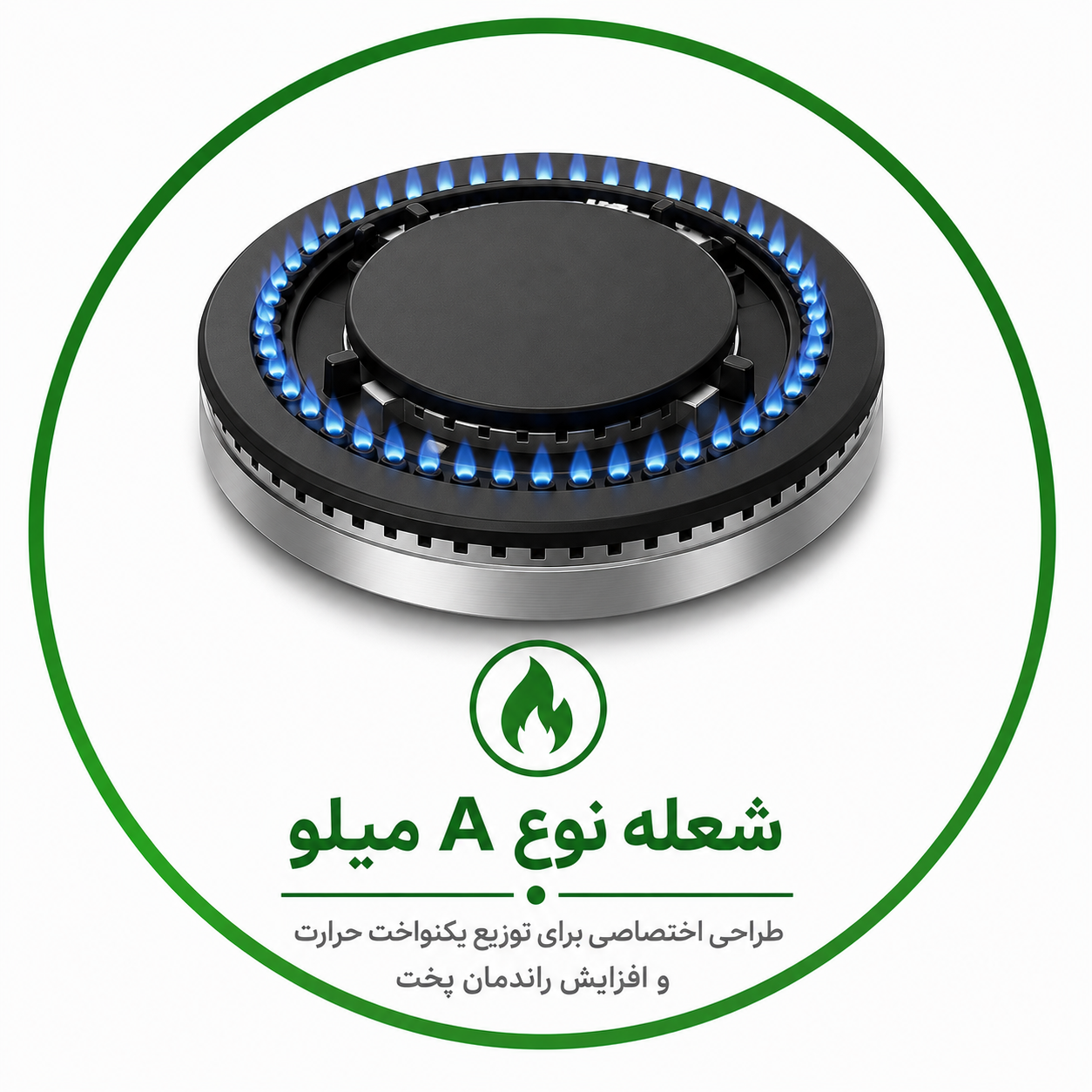 شعله نوع A میلو با طراحی اختصاصی برای توزیع یکنواخت حرارت و افزایش راندمان پخت