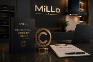 حقوق مالکیت فکری MiLLo شامل حفاظت از علائم تجاری، حق نشر، طراحی محصولات، محتوای وبسایت و داراییهای فکری برند